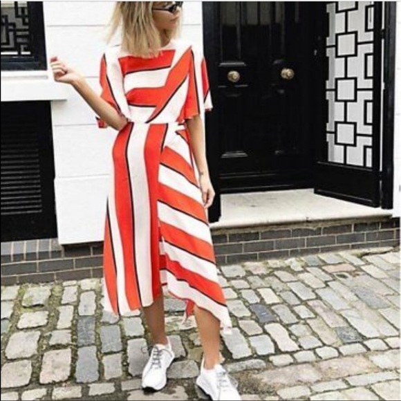 topshop diagonal stripe midi dress